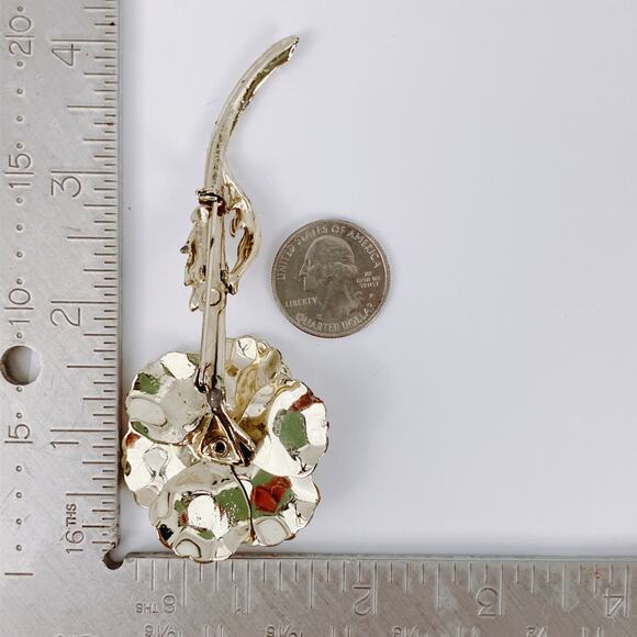 Vintage 50s 60s Gold Tone Flower Brooch Aurora Borealis Rhinestone Large Pin - Picture 10 of 12